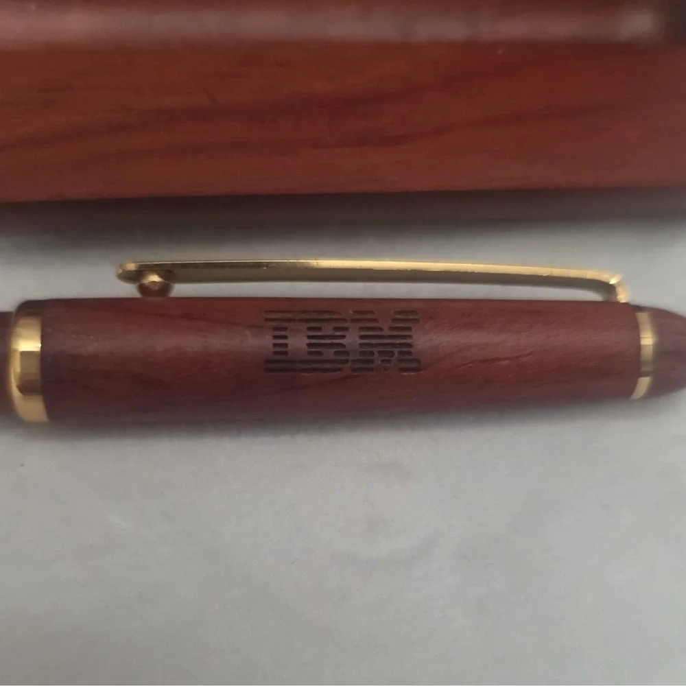 Vintage 1980's-90's-IBM Wood Ballpoint Pen Set with Wooden Case Collectible